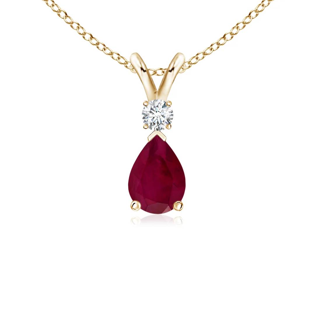 Ruby Teardrop Pendant with Diamond