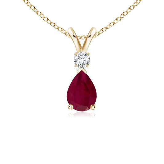 Ruby Teardrop Pendant with Diamond